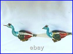 7 Vintage German Mercury Glass Crowned Peacock Spun Tail Clip Ornament Christmas
