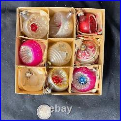 8 VINTAGE ASSORTED MERCURY GLASS CHRISTMAS ORNAMENTS Lot -Small 1940's-50's