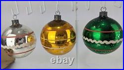 9 VTG WWII War Era 3 Unsilvered Stencil Glass Ornaments Marks Bro box Stars HTF