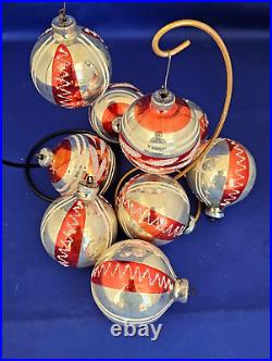 9 Vintage 3 inch Hand Painted Glass CHRISTMAS TREE ORNAMENTS made East Germany