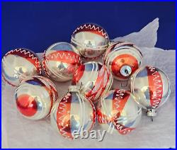 9 Vintage 3 inch Hand Painted Glass CHRISTMAS TREE ORNAMENTS made East Germany