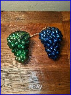 Antique 1-Green and 1- Blue Grape Clusters Glass Kugel Christmas Ornaments 5