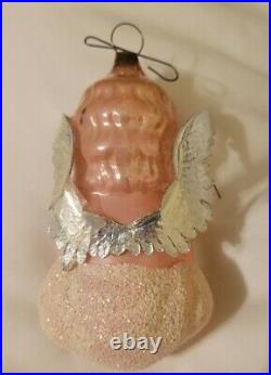 Antique 1930s German Glass Cherub Angel on Cloud Ornament Original Dresden Wings