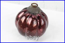 Antique 4 Crackled Red Glass Pumpkin Kugel Vintage Christmas Decor Ornament