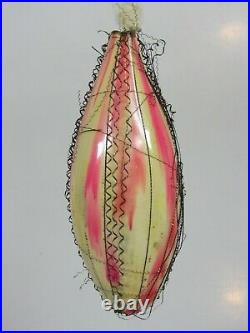Antique Blown Glass End of Day Crinkle Wire TEARDROP Christmas Ornament Germany
