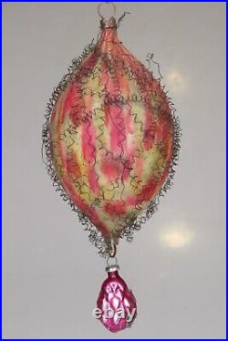 Antique Blown Glass End of Day Wired Teardrop w Drop Christmas Ornament Germany