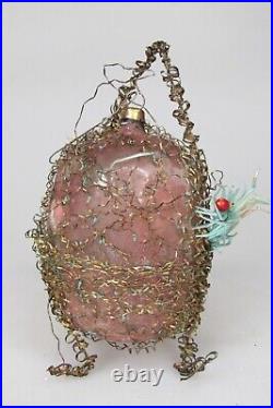 Antique Blown Glass Sebnitz GIRL in CRIB Mesh Wires Christmas Ornament Germany