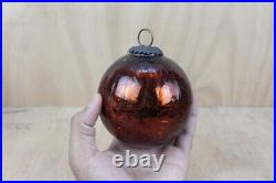 Antique Brown Crackle Glass Kugel Ball Vintage Christmas Tree Decor Ornament