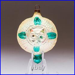 Antique Cat in a Window Double-Sided Blown Glass Ornament Germany Green E