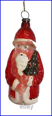 Antique Christmas Ornament Mercury Glass Santa with Tree 3.5 High Hand Painted