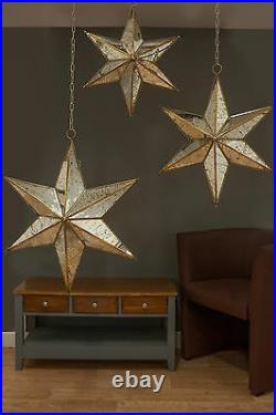 Antique Christmas Star 5 pointed Glass Battery operated Hanging Pendant Lamp