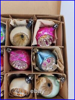 Antique Christmas Tree Hand Blown Glass Ornaments Indents 1 Doz. Poland Colors