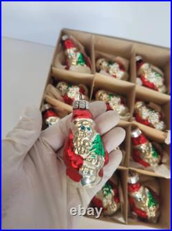 Antique German 1960s Glass Christmas Ornaments Santa Claus Lot x 12 GDR NOS