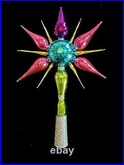 Antique German Blown Glass Star Christmas Tree Topper Sparkle Indent Reflector