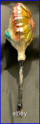 Antique German Glass Christmas Ornament Peacock Pipe