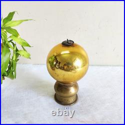 Antique Golden Glass German Kugel Christmas Ornament Old 5 Leaves Brass Cap KU1