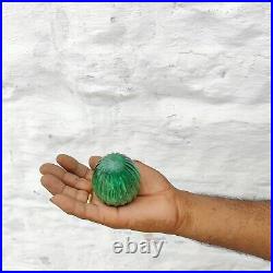 Antique Green Glass 3.25 German Ribbed Oval Egg Kugel Christmas Ornament 707