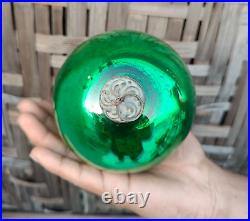 Antique Green Glass 4.2 German Kugel Christmas Ornament 5 Leaves Brass Cap 278