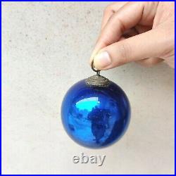 Antique Kugel 2.75 Cobalt Blue Round Christmas Ornament Germany Rare Swirl Cap