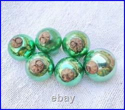 Antique Kugel Green Round Old Christmas Ornament Germany Lot Of 6 Beehive Caps