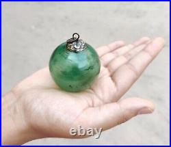 Antique Kugel Mint Green Round Christmas Ornament Germany 5 Leaves Cap Lot Of 5