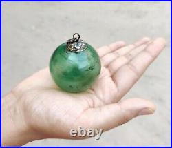 Antique Kugel Mint Green Round Christmas Ornament Germany 5 Leaves Cap Lot Of 5