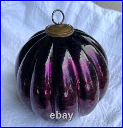 Antique Kugel Ornament Dark Amethyst Ribbed Heavy Glass 6 RARE & STUNNING