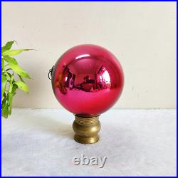Antique Pink Glass German Kugel Christmas Ornament Rare 5 Leaf Brass Cap 6.25