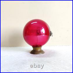 Antique Pink Glass Heavy German Kugel Christmas Ornament 5 Leaves Brass Cap KU49