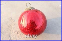 Antique Red Kugel Thick Crackled Glass Vintage Christmas Decorative Ornament