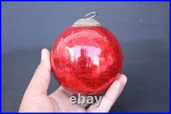 Antique Red Kugel Thick Crackled Glass Vintage Christmas Decorative Ornament