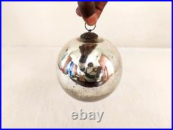 Antique Silver Glass 4.25 German Kugel Christmas Ornament Rare Party Props 85