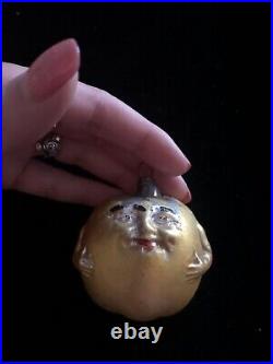 Antique Vintage Blown Glass APPLE FACE Embossed Christmas Ornament Germany-1900s