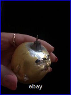Antique Vintage Blown Glass APPLE FACE Embossed Christmas Ornament Germany-1900s