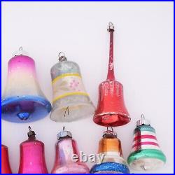 Antique Vintage Blown Glass Christmas Ornaments Multi Color Bells Lot Glass Bead