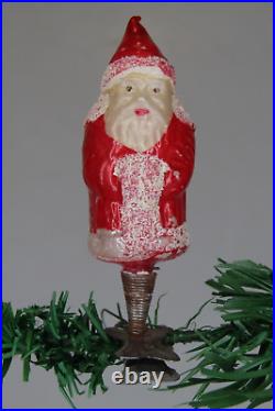 Antique Vintage Blown Glass Clip On Red SANTA Mica Christmas Ornament Germany