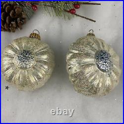 Antique Vintage Embossed Girls Face In A Daisy German Glass Christmas Ornaments