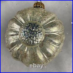 Antique Vintage Embossed Girls Face In A Daisy German Glass Christmas Ornaments