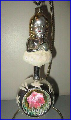 Antique Vintage Germany Blonde Child Girl Reflector Glass Christmas Ornament