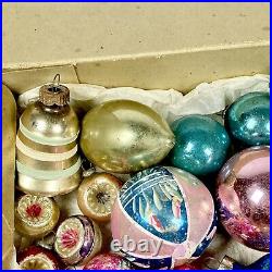 Antique Vintage Small Feather Tree Glass Christmas Ornaments Indents Berry Lot