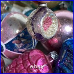 Antique Vintage Small Feather Tree Glass Christmas Ornaments Indents Berry Lot