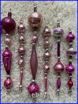 Antique Vtg Silver & Pink Mercury Glass Icicle Feather Tree Ornament Garland