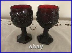 Avon 1876 Cape Cod Ruby Red Glass Goblets & Dessert Plates Vintage Christmas