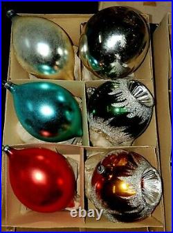 BEAUTIFUL 6 VTG Mercury Glass XMAS Ornaments MICA GLITTER, INDENT &TRIPLE INDENT