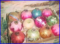 Beautiful Vtg X-Large Antique Shiny Brite & USA Pink Mica Indent Xmas Ornaments