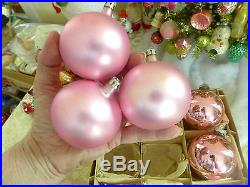 Box 12 Poland Pink Satin Glass Vtg Xmas Ornaments Shiny Brite EASTER photos pick