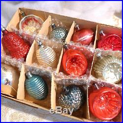 Box 12 Sm Vtg Antique Glass Xmas Ornaments Embossed Star Bumpy Indent Germany