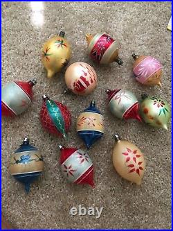 Box 12 Vintage Poland Glass Christmas Ornaments Mica Hand Painted Indents