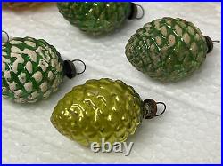 Box Of 11 Vintage Mercury Glass Sugared Green PINE CONES Christmas Ornaments