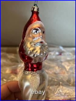 Box Of Ten Radko Glass Christmas ST. NICKCICLE Double Faced Santa Twisted Icicle